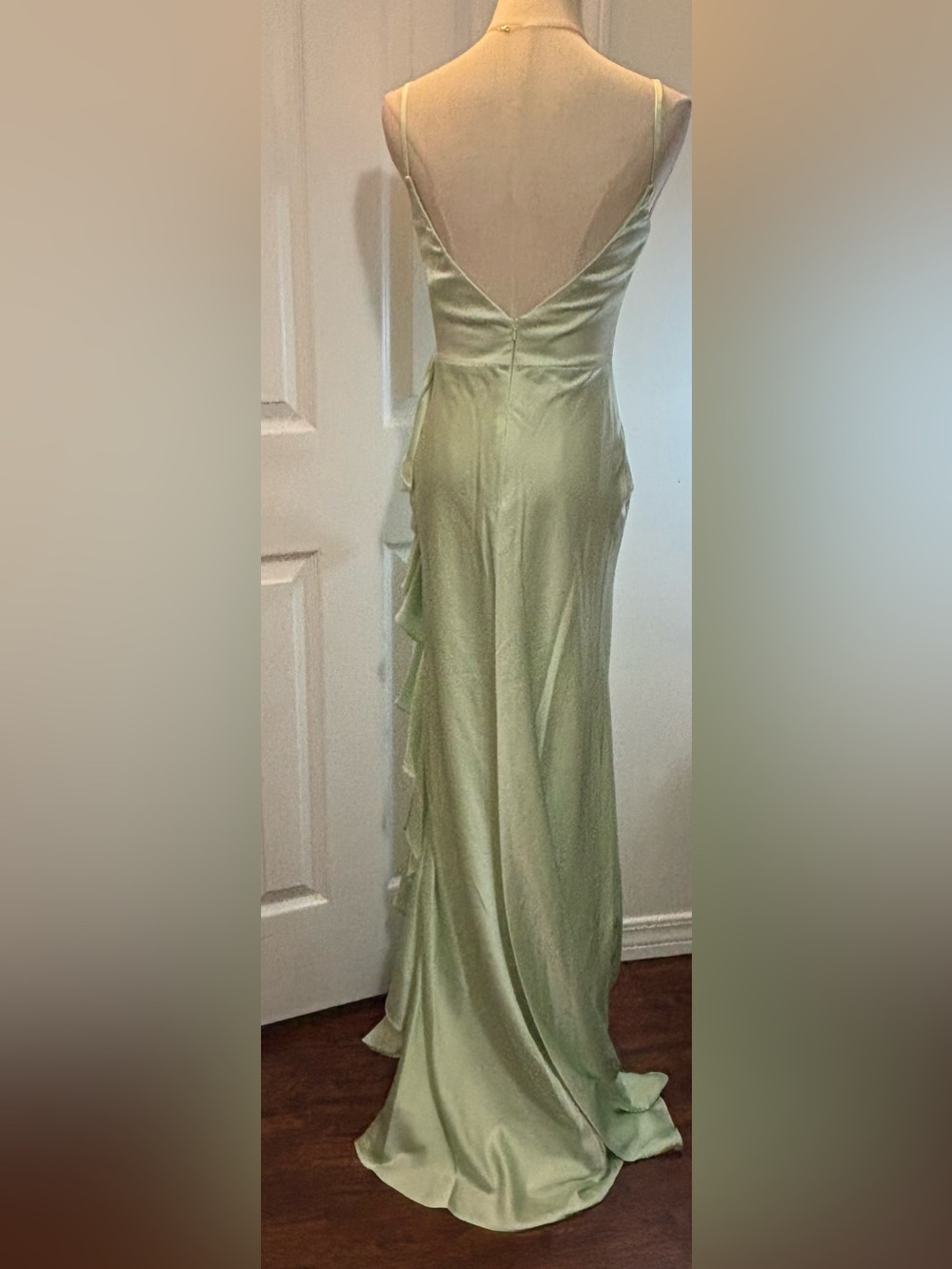 IEENA For Mac Duggal Pistachio Green Ruffle Asymmetrical Satin Eve Gown #67815 - Picture 8 of 13